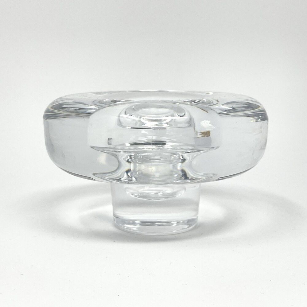 Dansk Lead Crystal Candle Taper Holder Heavy MCM Round 2.5” Tall 3.75” Wide